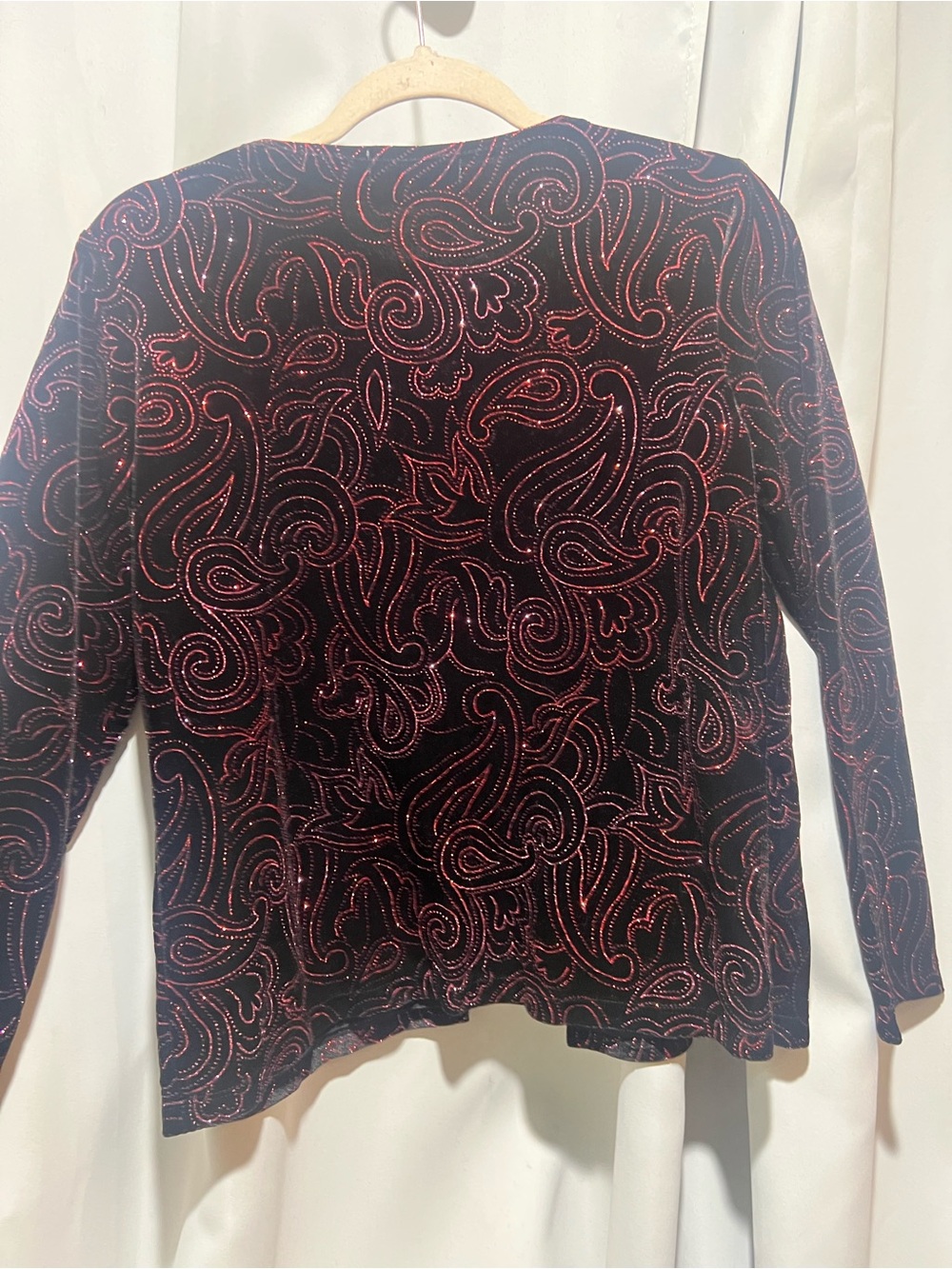 Notations Black Red Velvet Paisley Beaded Sparkle Cardigan Jeweled Button - Picture 3 of 6